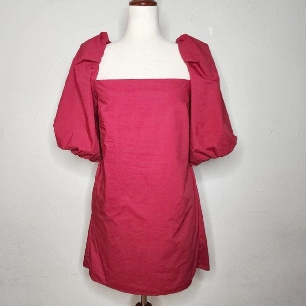 Anthropologie + Mare Mare Red Puff Sleeve Mini Dress Size Medium - Picture 3 of 8